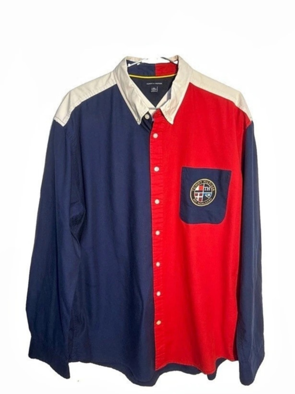Tommy Hilfiger Color Block Button Down shirt Red & Blue 2XL Like New